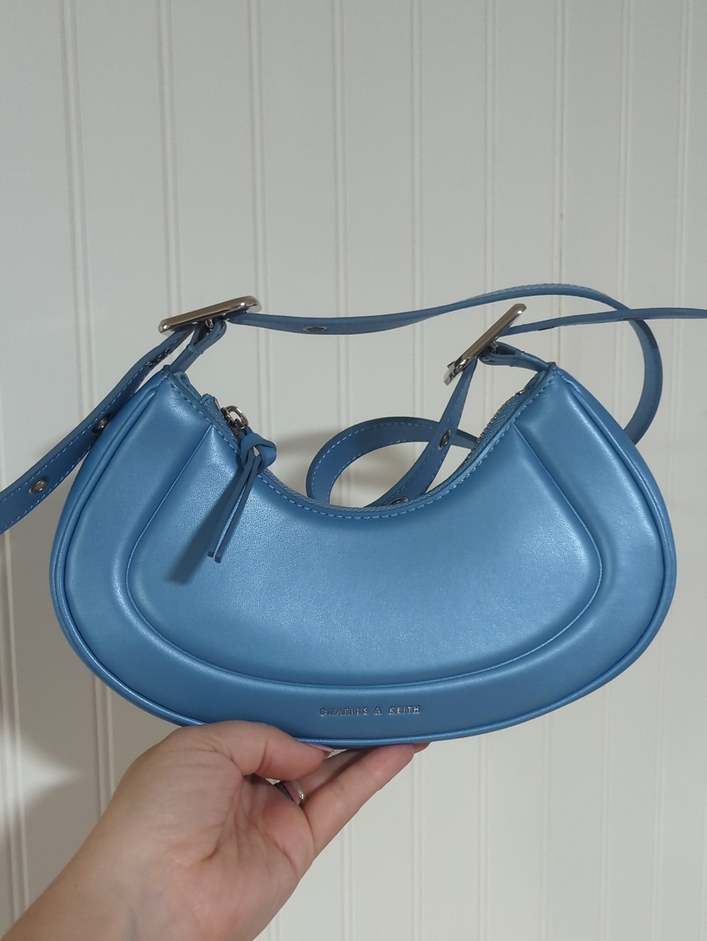 Charles & Keith Light Blue Crescent Shoulder Bag